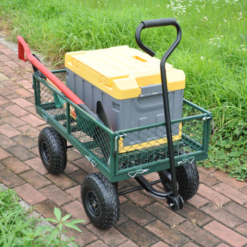 Heavy-Duty Garden Wagon Cart with 550 lb Capacity – Green Utility Yard Truck with Removable Sides
