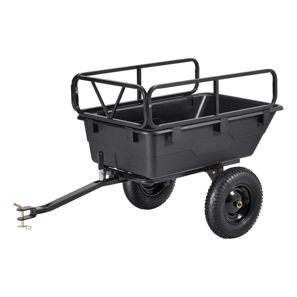 500 lb Garden Trailer for Lawn Mower – Universal 12mm Hitch, Heavy-Duty PP Dump Cart, 10 Cu Ft Capacity