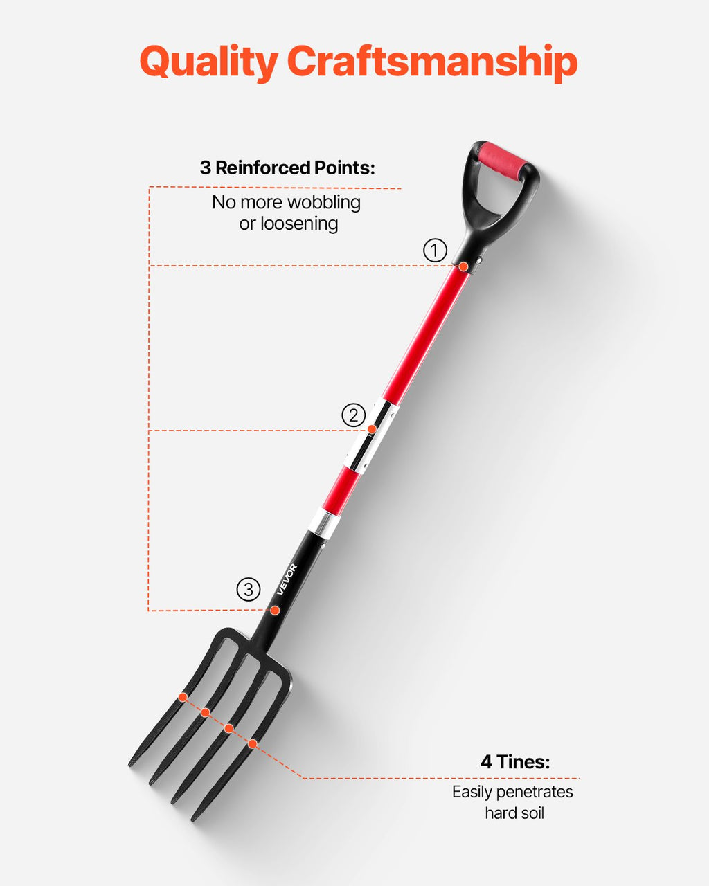 4 Tines Garden Fork Fiberglass Handle 45 In Digging Spading Pitchfork Heavy Duty