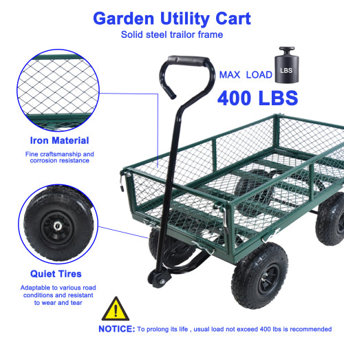 Heavy-Duty Garden Wagon Cart with 550 lb Capacity – Green Utility Yard Truck with Removable Sides