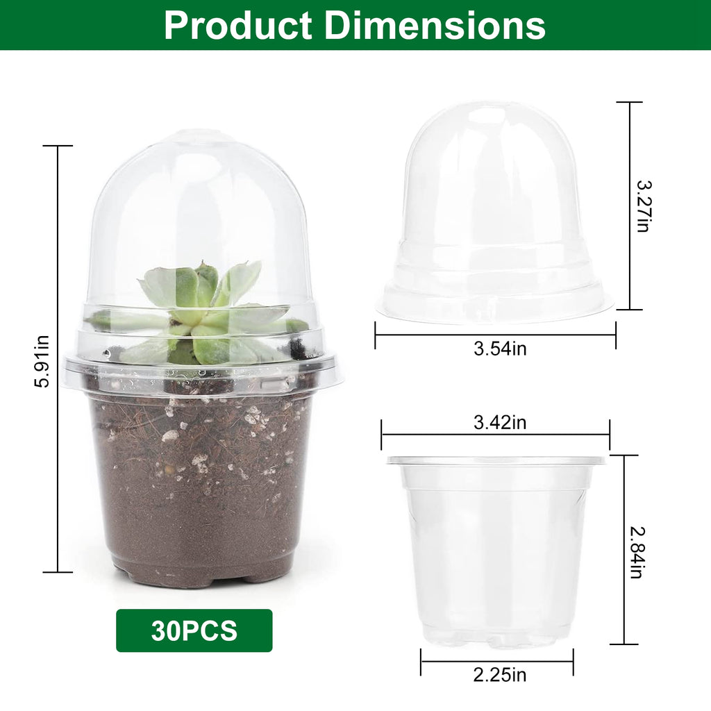 30Pcs Plant Nursery Pots PET Flower Seed Starting Pots Container With Dome With Drainage Holes