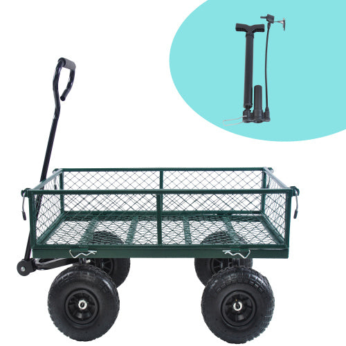 Heavy-Duty Garden Wagon Cart with 550 lb Capacity – Green Utility Yard Truck with Removable Sides