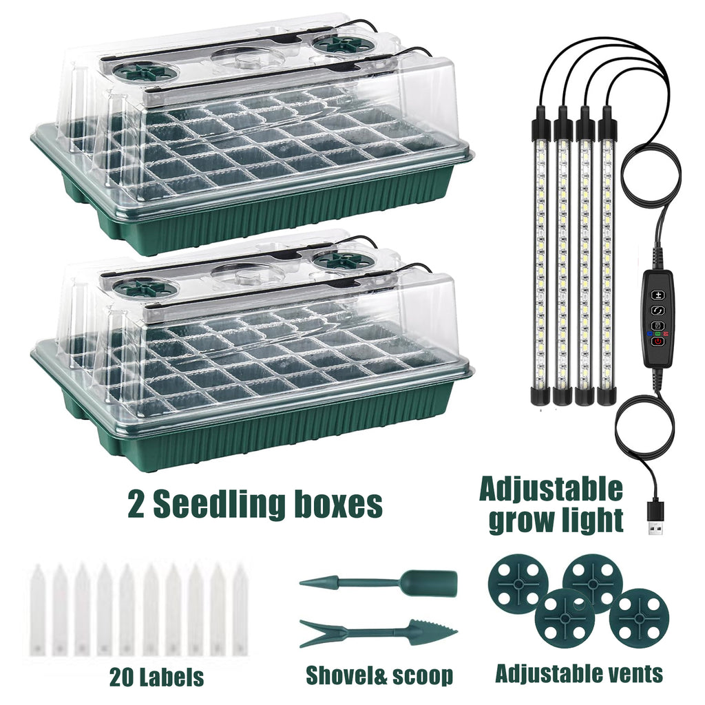 2 Pcs Plant Propagation Station With Grow Light, Seedling Starter Trays With Timing Controller, Plant Tray For Seeds Growing Starting